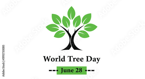 The tree icon rendered in green and black colors represents the celebration of World Tree Day on June 28, which promotes environmental awareness and global forest protection.