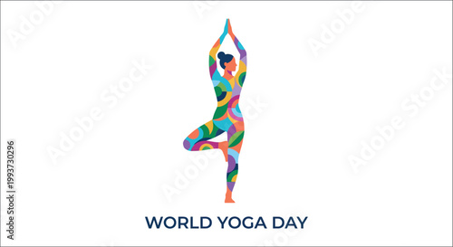 Colorful yoga silhouette celebrating world yoga day with vibrant energy