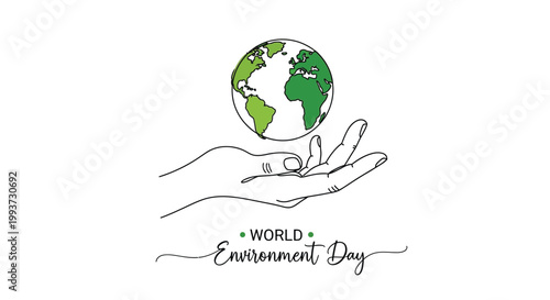 A hand holding a stylized globe symbolizes the collective responsibility to protect our natural world for future generations while marking the annual global environment day.