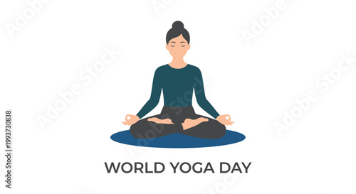 World yoga day illustration a woman meditates in peaceful lotus position