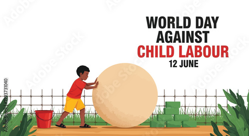 Wallpaper Mural A child laborer pushes a heavy stone ball in a rural setting to represent the challenges faced during the World Day Against Child Labor. Torontodigital.ca
