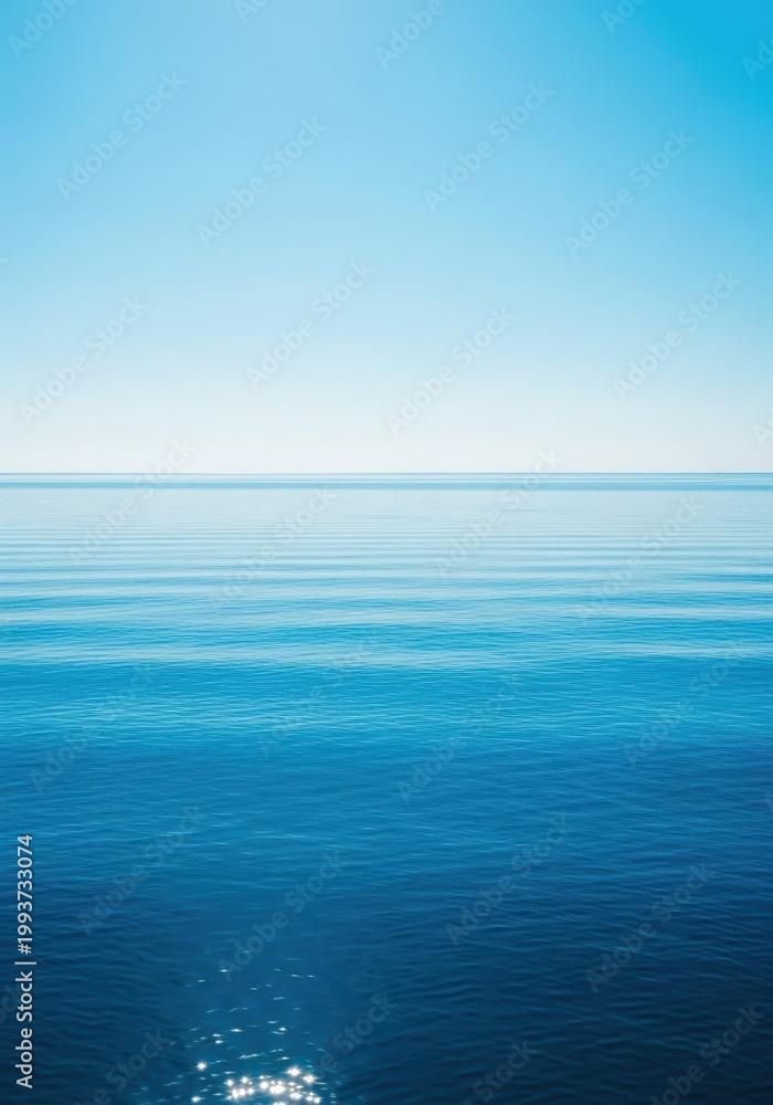 Obraz premium Vast deep blue marine water extending toward the endless horizon under a bright sunny day emphasizing natural tranquility and powerful open space, endless, calm, purity