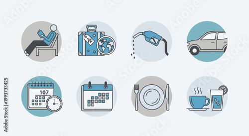 Travel and lifestyle icons tourism vacation holiday and leisure illustrations