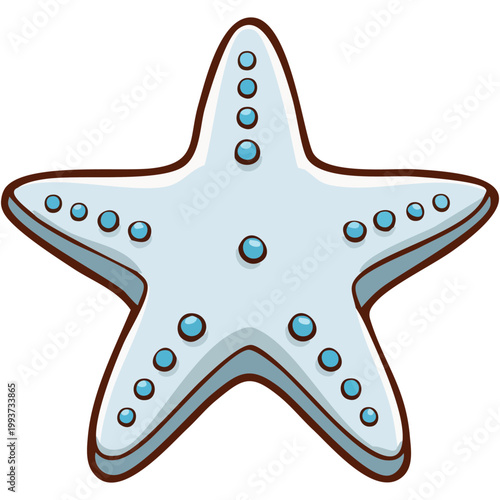 A close-up illustration of a stylized, light blue starfish with small, circular, lighter blue dots adorning its five arms, set against a plain white background