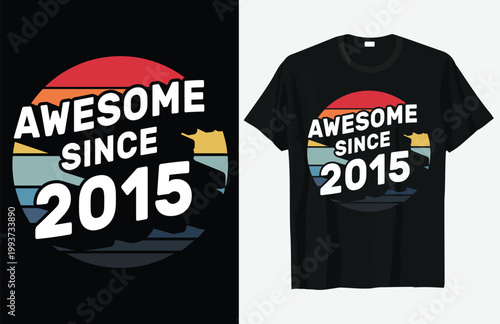 Quadro su tela T-shirt design featuring a sunset and the text awesome since 2015