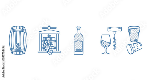 Wine production process barrel press bottle glass cork and opener