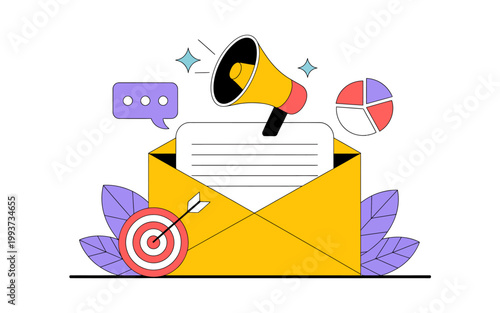 Email marketing campaign with megaphone and target audience analysis  effective communication strategy