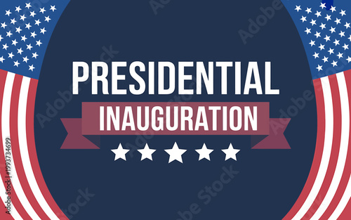 American presidential inauguration ceremony with flags and stars design element