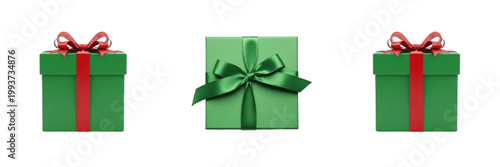 Green Gift Box with Ribbon Bow Isolated for Christmas Birthday and Celebration Decor