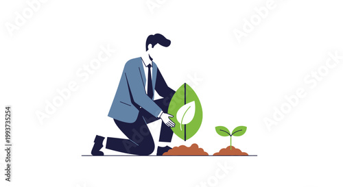 Canvas-taulu Man planting sapling conceptual illustration of growth and environmentalism