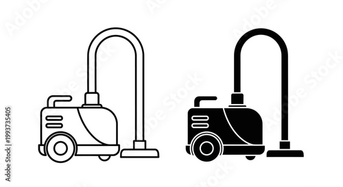 Vacuum Cleaner Icons, Black and White Vector Illustrations, Cleaning Symbols, Household Appliance Graphics
