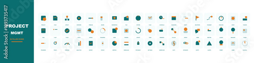 Project management icons set, 54 business workflow and strategy vector elements, professional teal and orange corporate planning symbols for dashboard design