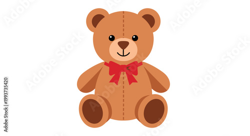 Cute cartoon teddy bear with red bow tie isolated on white background