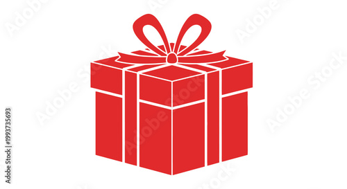 Red gift box with bow isolated on white background for celebration