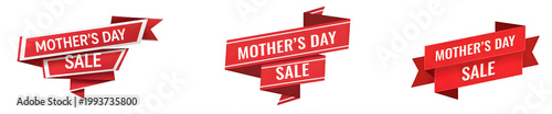 Mothers day sale ribbon banners with red and white design elements.