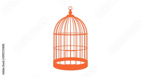 Orange birdcage, wire cage, bird enclosure, vector icon, orange metal, minimalist design