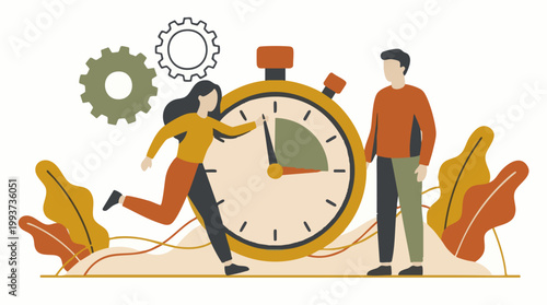 Efficiency and time management in business with people and stopwatch
