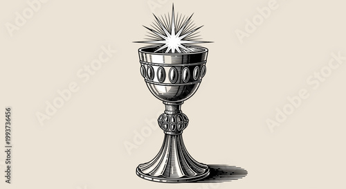 Vintage Chalice, Holy Grail, Silver Cup, Ornate Goblet, Luxury Religious Symbol, Communion Vessel