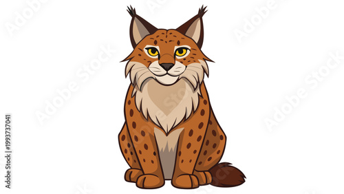 Friendly cartoon lynx sitting in a flat vector style illustration for wildlife education and children book design