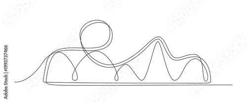 Roller Coaster One Line Illustration. Continuous line drawing of roller coaster track with loop. Perfect for amusement park, funfair and thrill ride concepts. Vector illustration