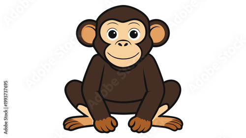 Friendly cartoon chimpanzee sitting and looking forward as a cute vector illustration for children educational materials and mascot design