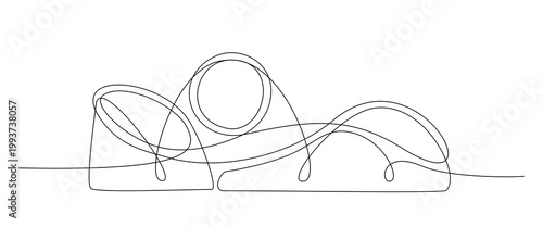Roller Coaster One Line Illustration. Continuous line drawing of roller coaster track with loop. Perfect for amusement park, funfair and thrill ride concepts. Vector illustration
