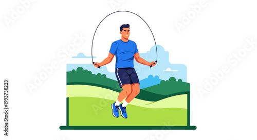 Fitness, jumping rope, man exercising, athletic illustration, vector graphics