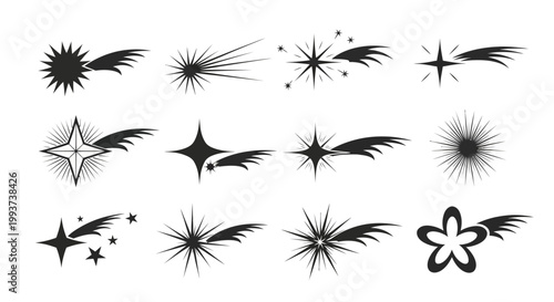 Black Starburst, Explosion, Sparkle, Shine Icons, Vector Graphic Elements