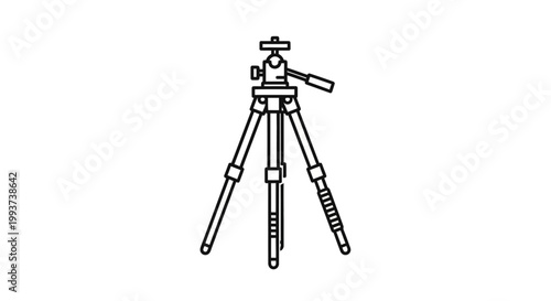 Tripod stand for camera photography equipment on white background, simple minimalist line drawing illustration for design
