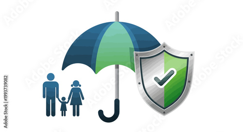 Family protection concept with umbrella shield icon for insurance security and safety
