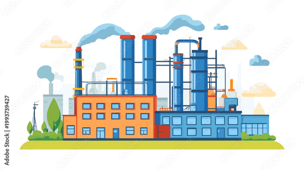 Obraz premium A stylized illustration depicting a factory emitting smoke into the sky, creating pollution