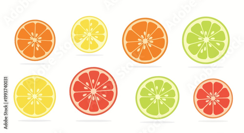 Vibrant citrus fruits cut open on white background for healthy eating illustration.