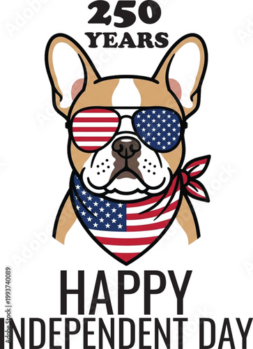 Cool French Bulldog wearing Patriotic USA Flag Sunglasses and Bandana for July 4th