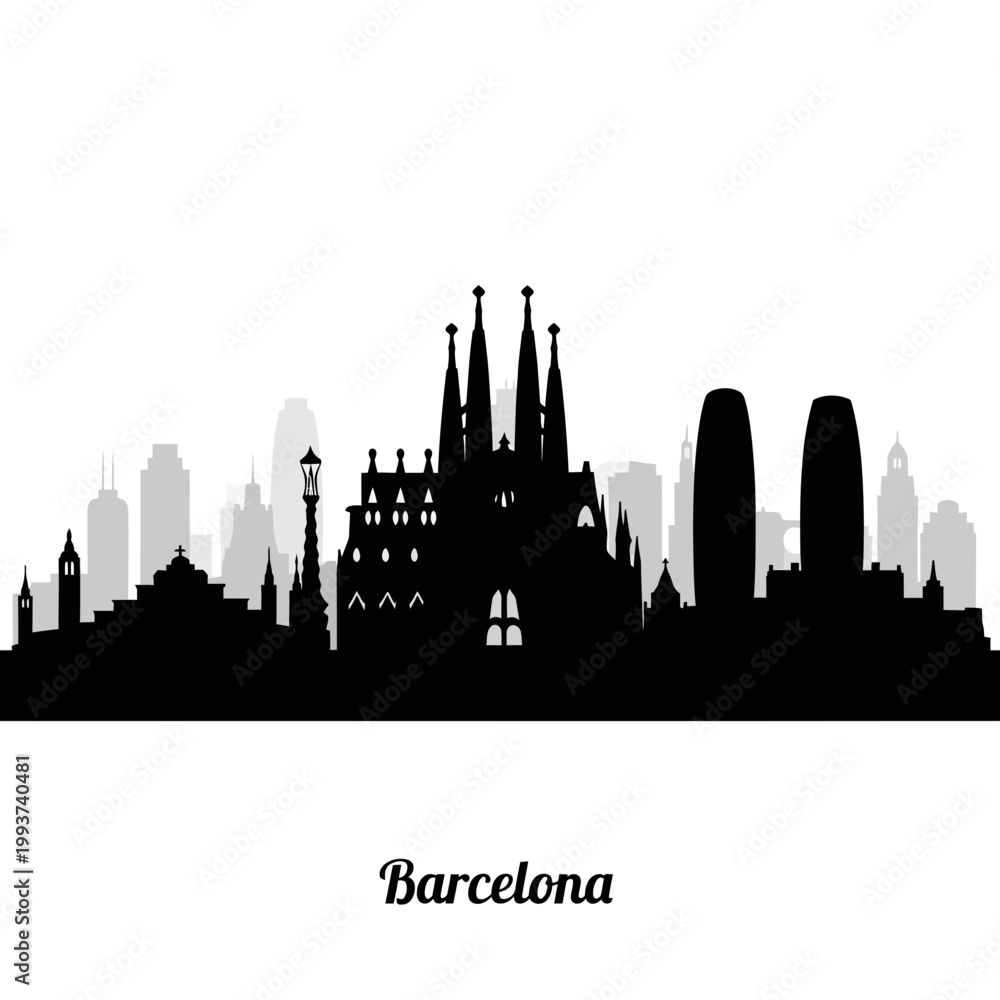 Obraz premium Barcelona Skyline Silhouette - Iconic Landmarks and Modern Architecture