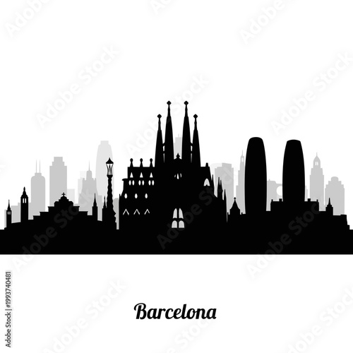 Barcelona Skyline Silhouette - Iconic Landmarks and Modern Architecture