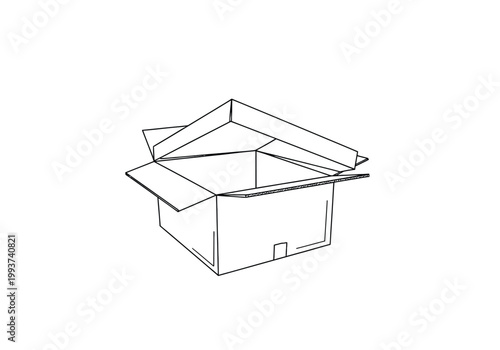 Minimal line art illustration of an open empty cardboard shipping box