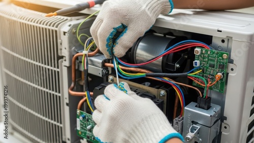 Expert air conditioner repair service technician working on unit