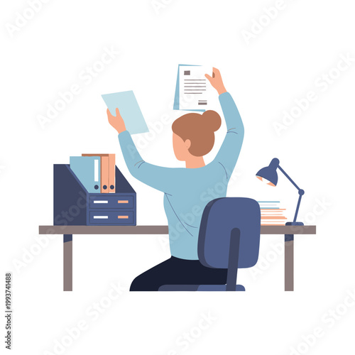 Woman overwhelmed at desk with paperwork