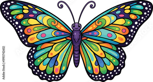 Vibrant and colorful butterfly with intricate patterns isolated on transparent background