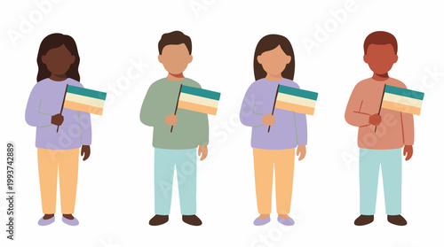 Diverse children holding identity flags, representing inclusion and equality