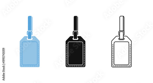 Set of three luggage tag icons in different styles.