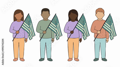 Diverse people holding American flags, symbolizing patriotism and unity