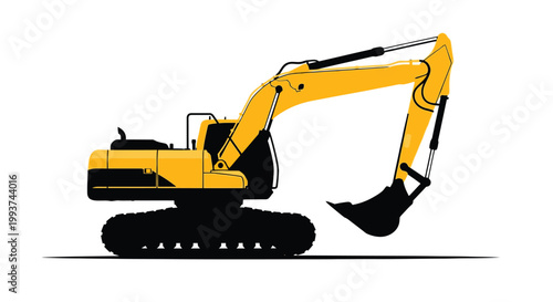 Stylized illustration of a yellow excavator on a white background