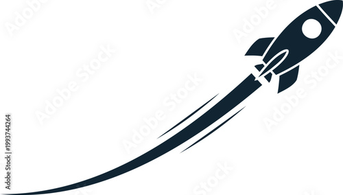 Stylized rocket launch illustration with dynamic smoke trail