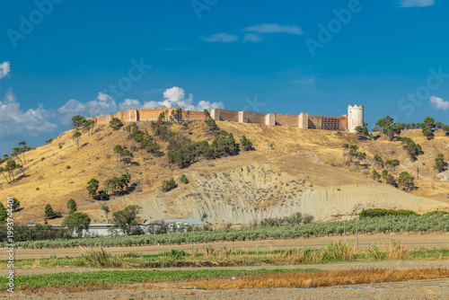Obraz na plátně Lucera castle walls standing on a dry hill Apulia Italy
