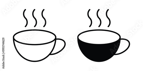 Hot coffee cup icon solid glyph and line series icons
