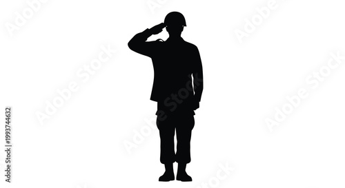 Silhouette of a soldier giving a salute against a white background