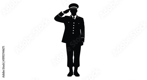 Silhouette of a military officer saluting in a formal uniform