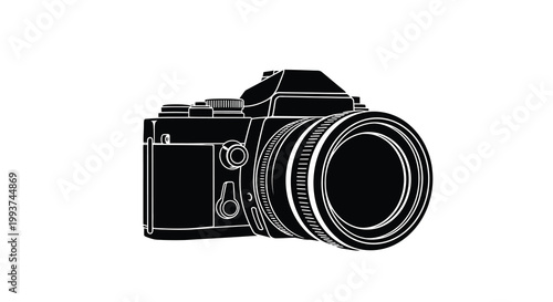 Black and white outline of a vintage single lens reflex camera