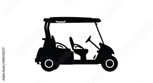 Silhouette of a black golf cart on a white background